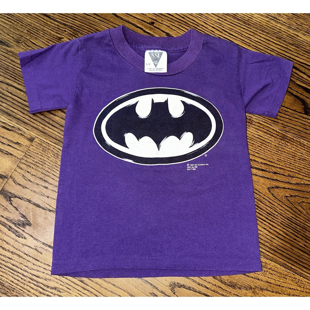 VTG‎ 1991 Batman T-Shirt Kids 5/6 USA Purple Single Stitch DC Comics Crew